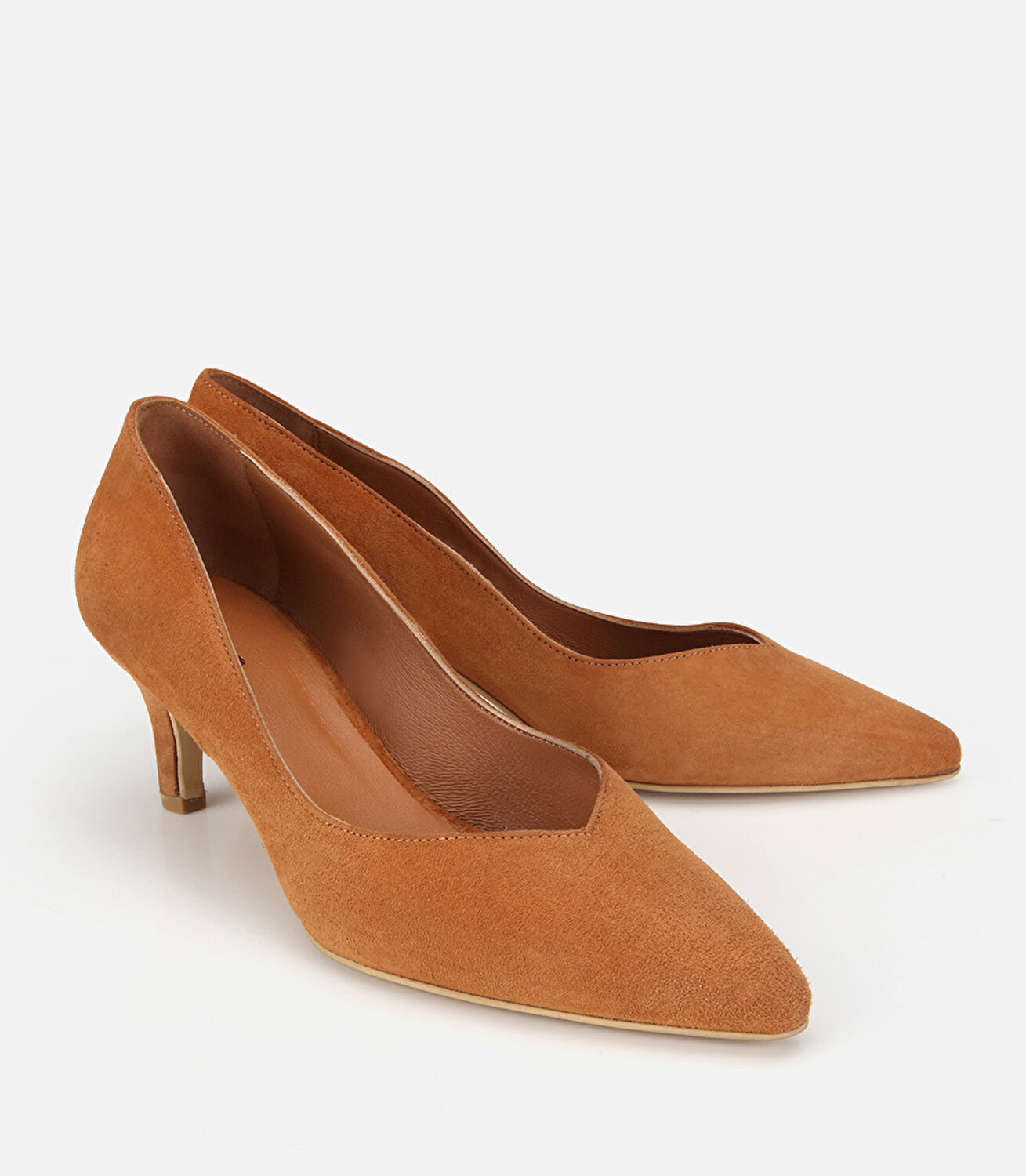 Kadın Süet Deri Taba Kısa Topuklu Stiletto