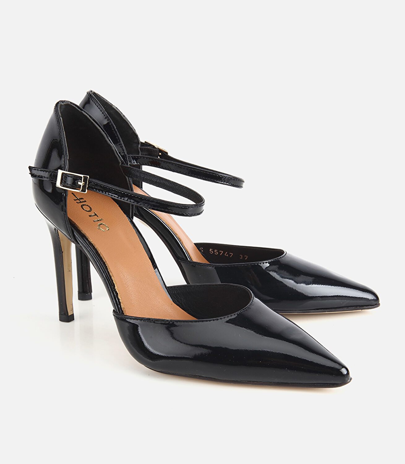 Kadın Rugan Deri Siyah Bilekten Bağlamalı Stiletto