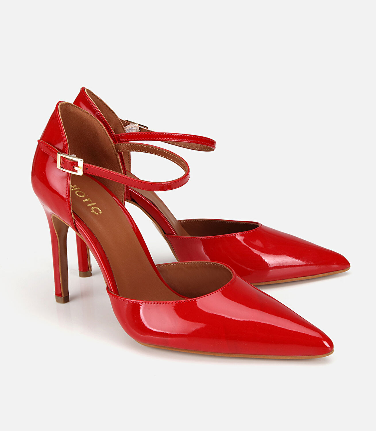 Kadın Rugan Deri Kırmızı Bilekten Bağlamalı Stiletto