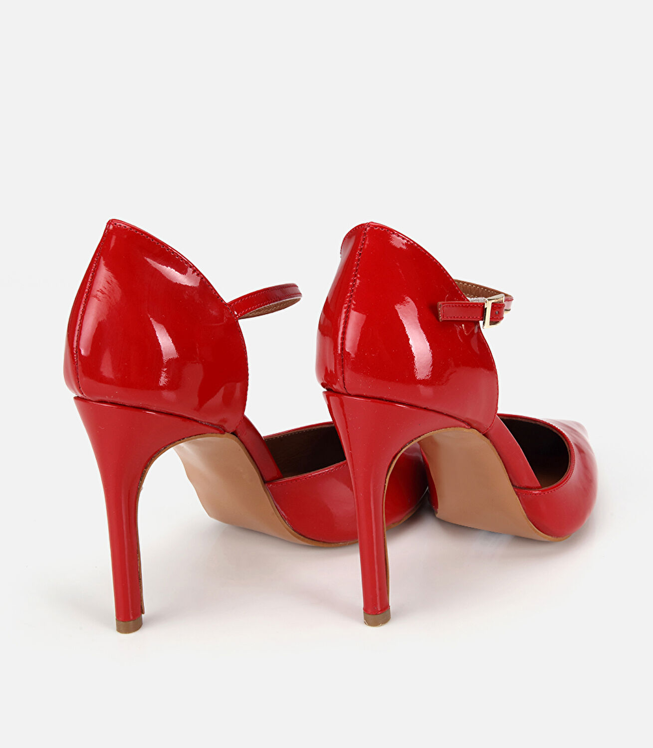 Kadın Rugan Deri Kırmızı Bilekten Bağlamalı Stiletto