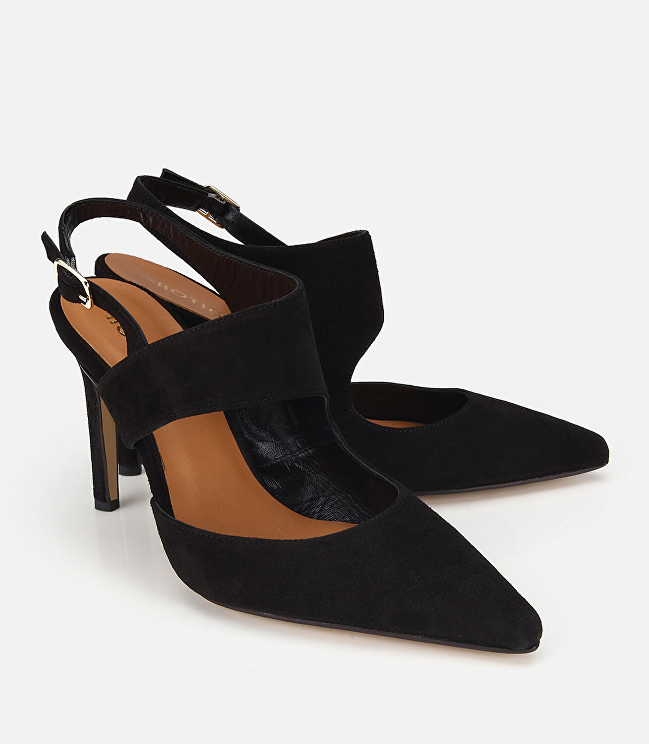 Kadın Süet Deri Siyah Arkası Açık Stiletto