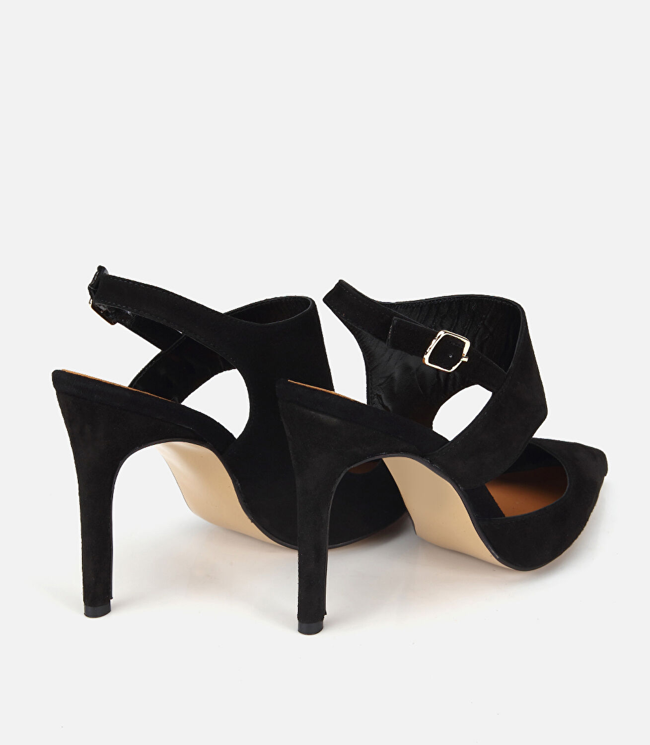 Kadın Süet Deri Siyah Arkası Açık Stiletto