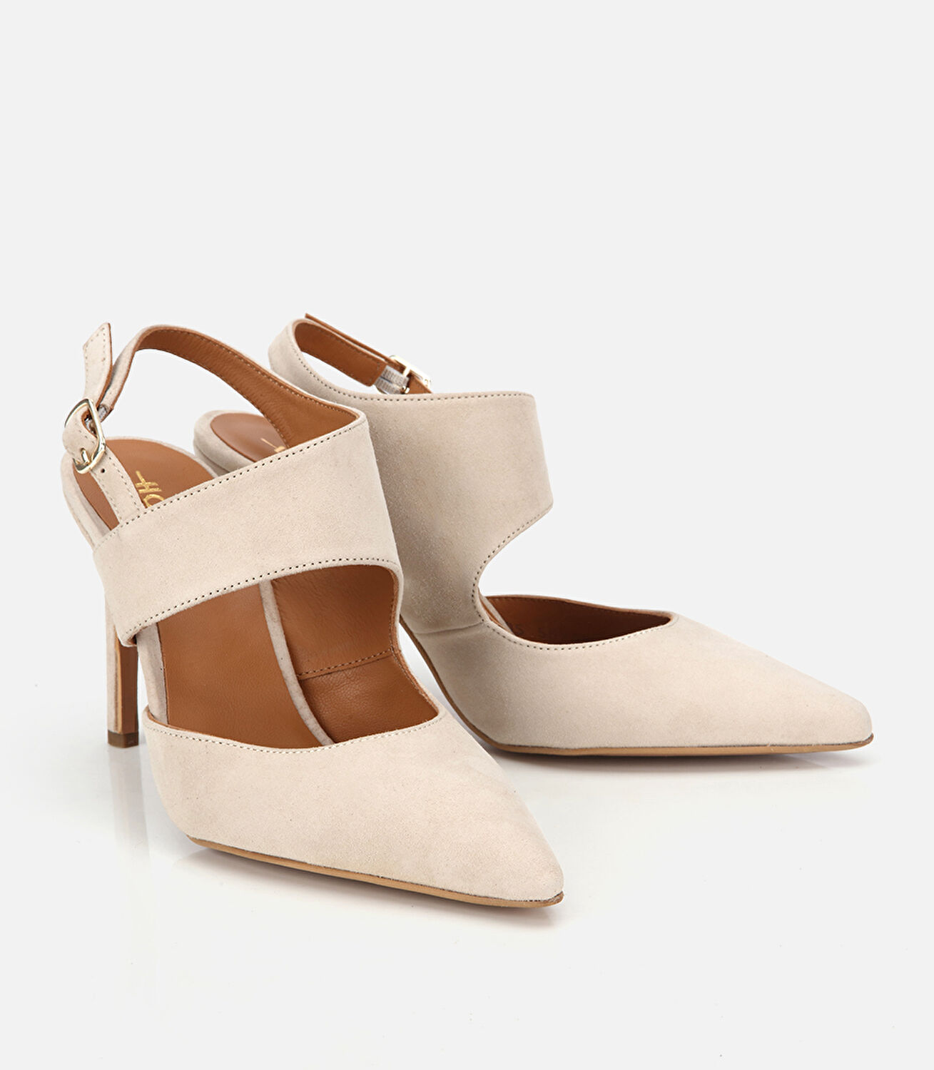 Kadın Süet Deri Bej Arkası Açık Stiletto