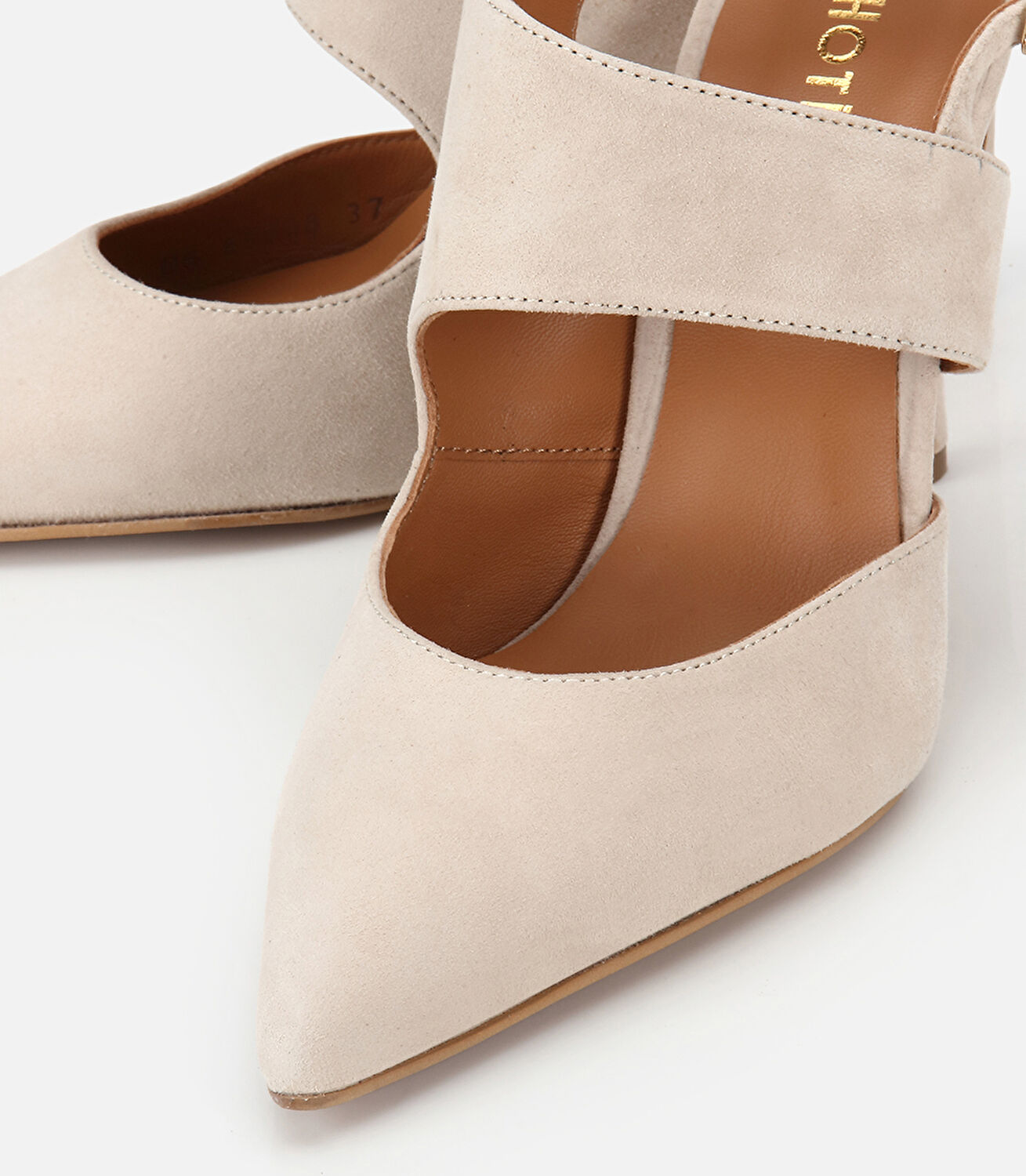 Kadın Süet Deri Bej Arkası Açık Stiletto