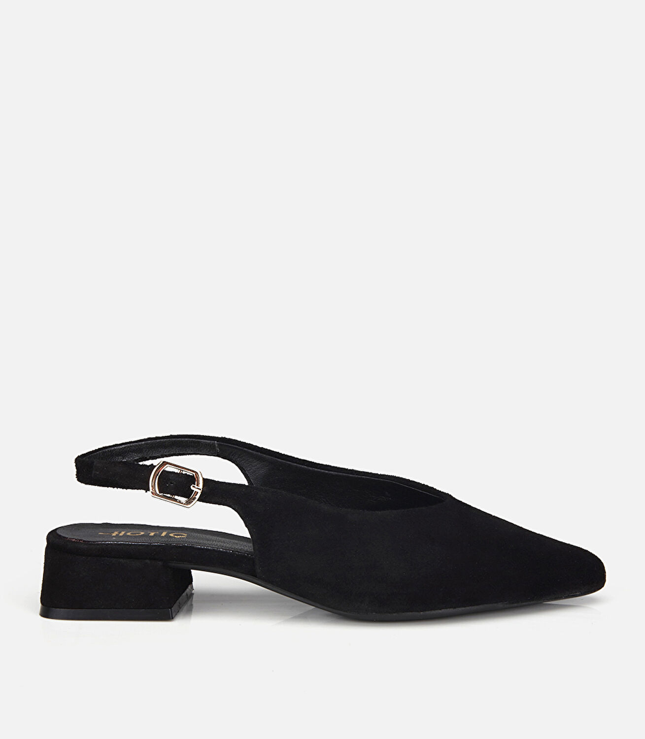 Kadın Süet Deri Siyah Arkası Açık Sivri Burunlu Babet