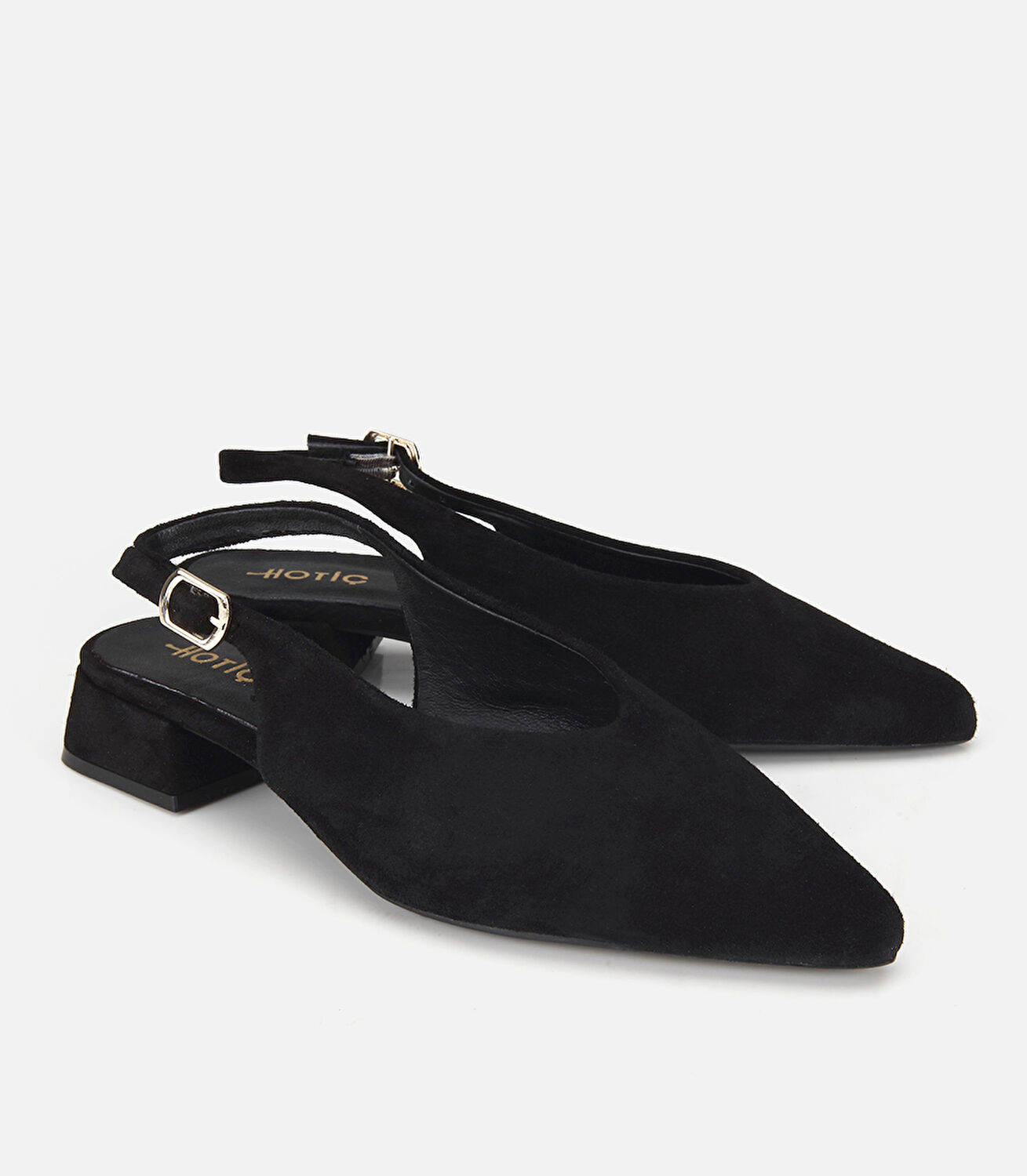 Kadın Süet Deri Siyah Arkası Açık Sivri Burunlu Babet