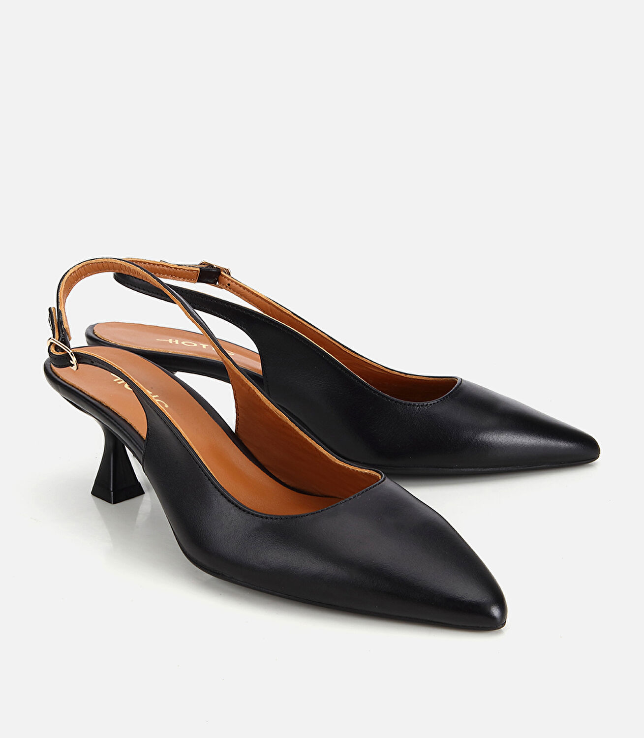 Kadın Deri Siyah Arkası Açık Kısa Topuklu Ayakkabı