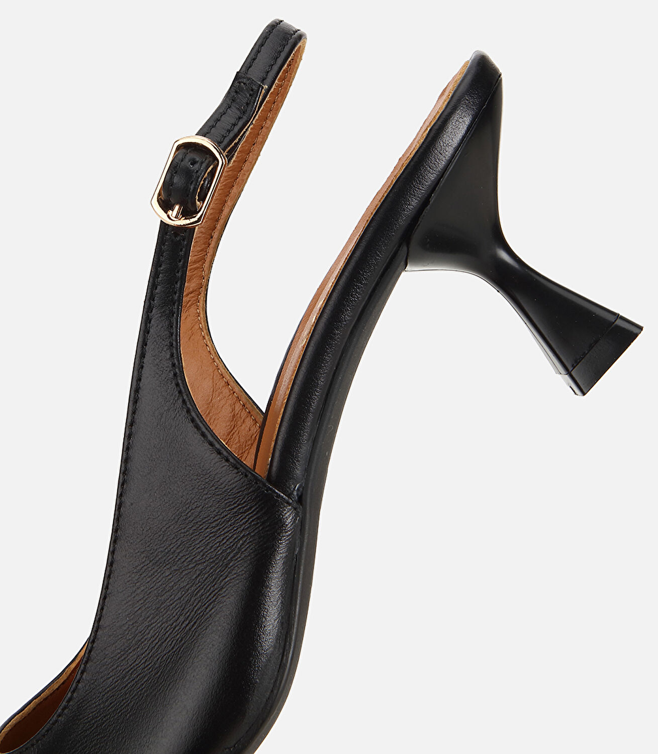 Kadın Deri Siyah Arkası Açık Kısa Topuklu Ayakkabı