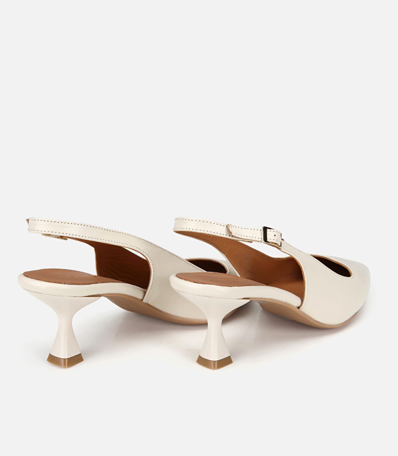 Kadın Deri Kemik Arkası Açık Kısa Topuklu Ayakkabı