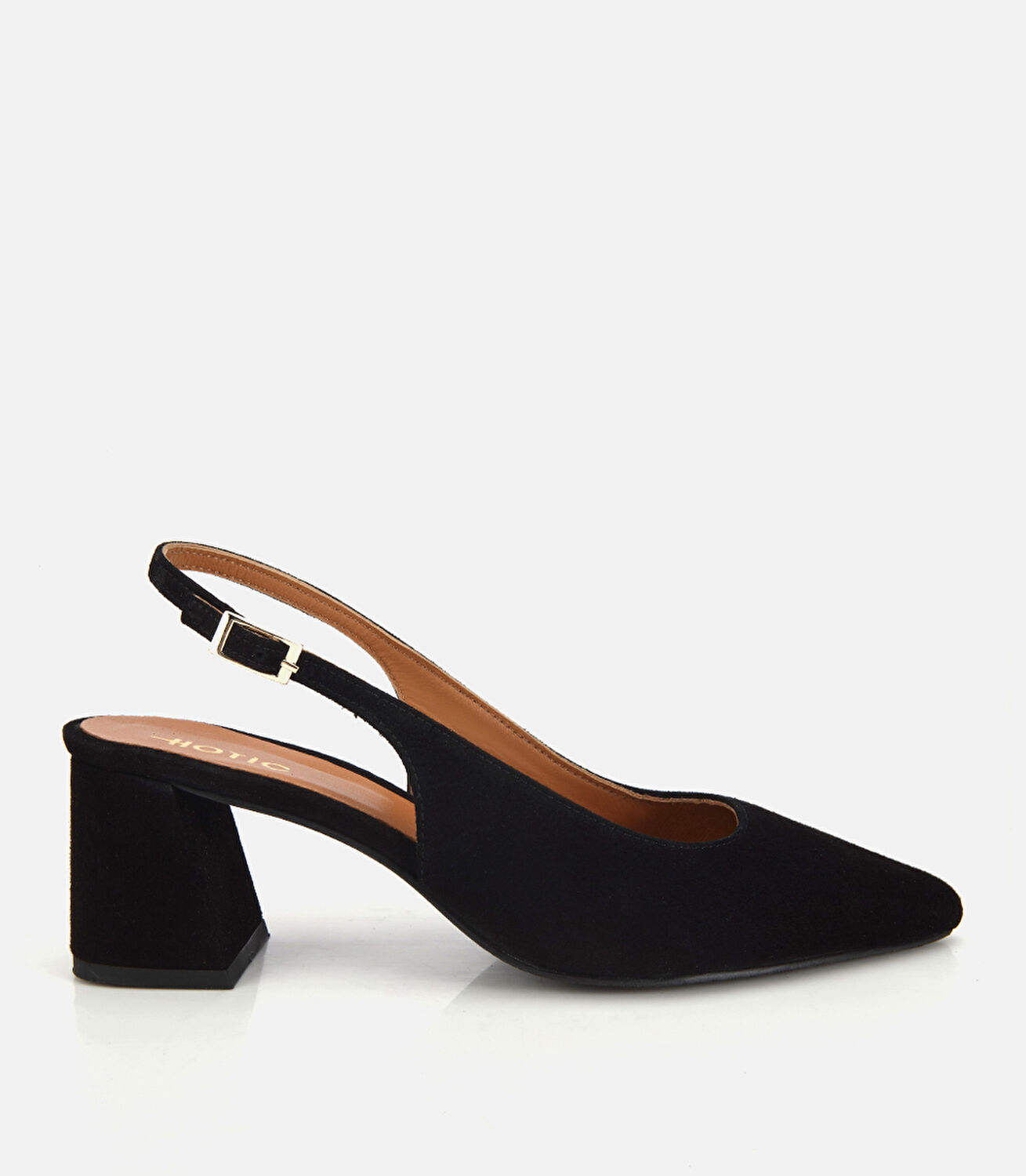 Kadın Süet Deri Siyah Arkası Açık Kalın Topuklu Ayakkabı