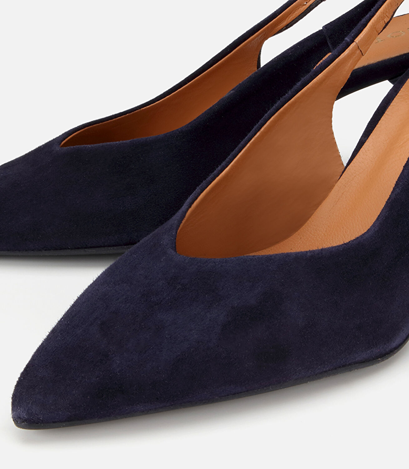 Kadın Süet Deri Lacivert Sivri Burunlu Arkası Açık Kısa Topuklu Stiletto
