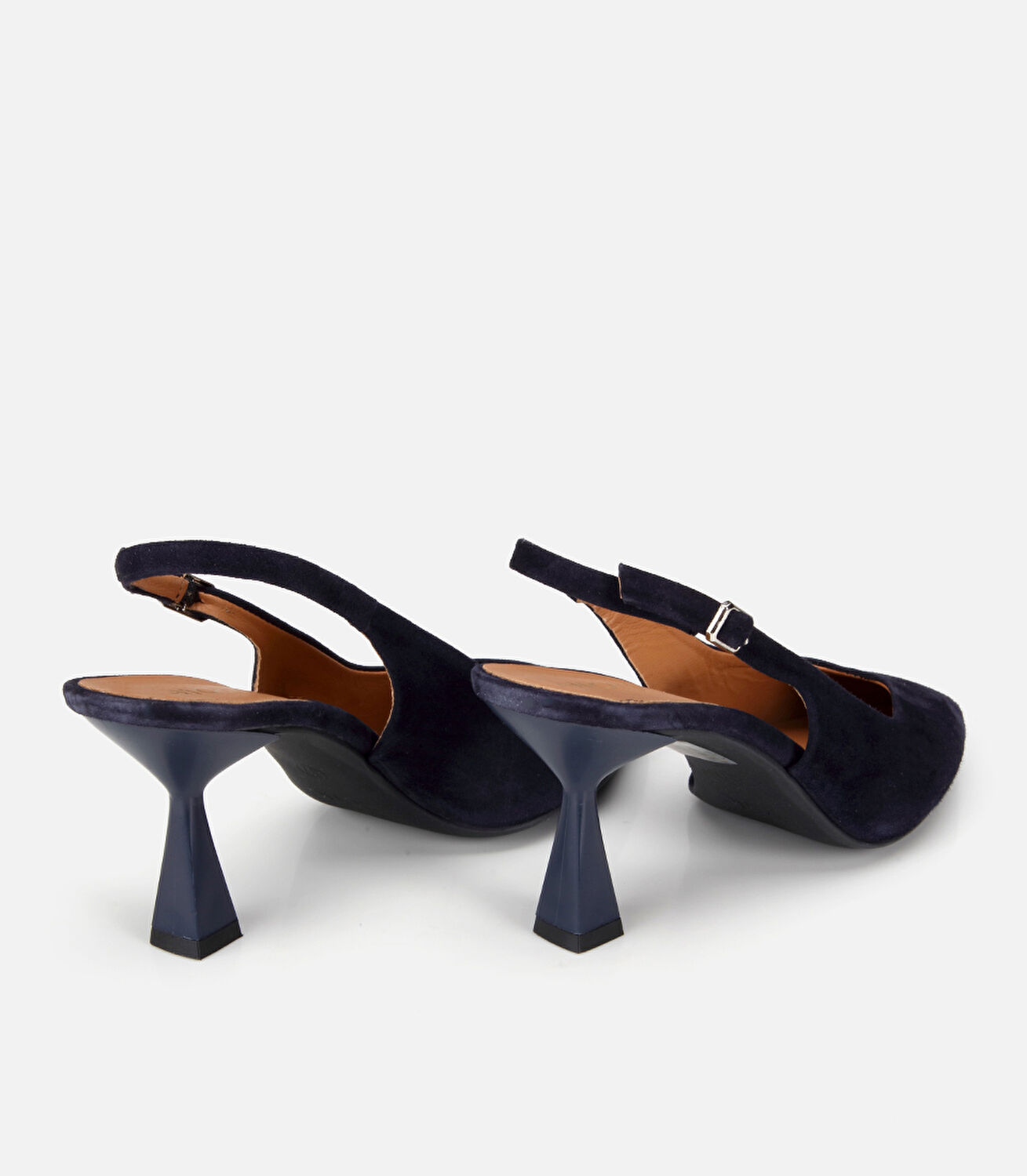 Kadın Süet Deri Lacivert Sivri Burunlu Arkası Açık Kısa Topuklu Stiletto