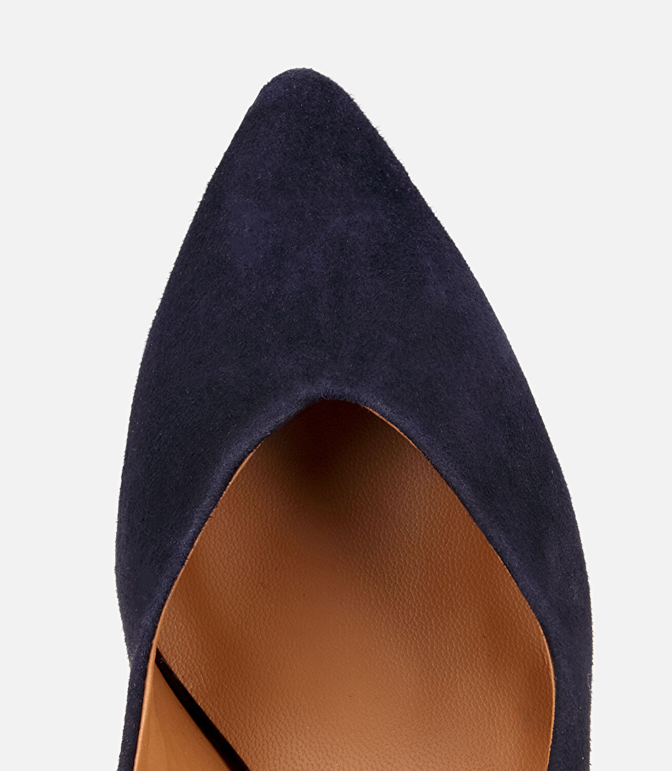 Kadın Süet Deri Lacivert Sivri Burunlu Arkası Açık Kısa Topuklu Stiletto