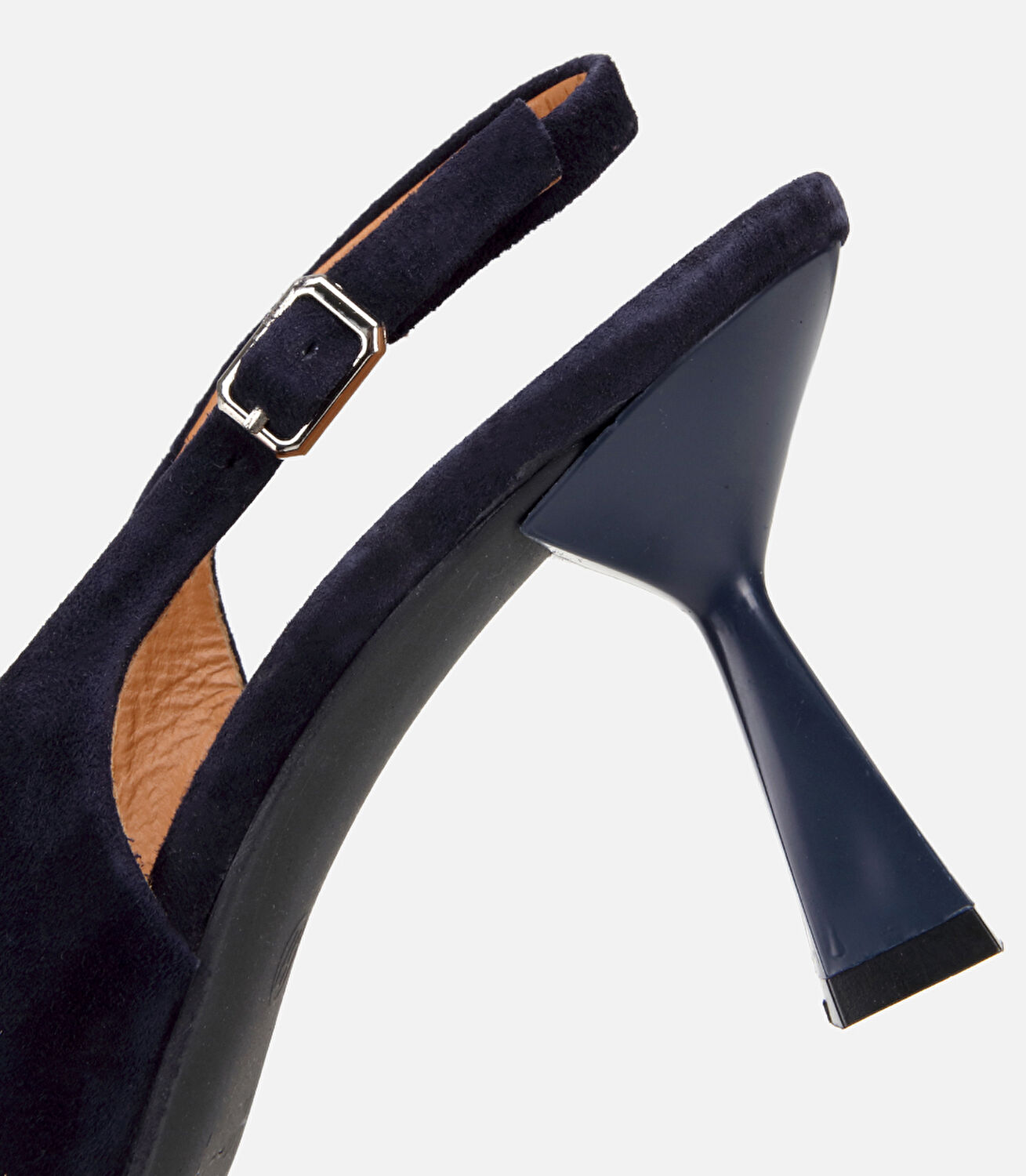 Kadın Süet Deri Lacivert Sivri Burunlu Arkası Açık Kısa Topuklu Stiletto