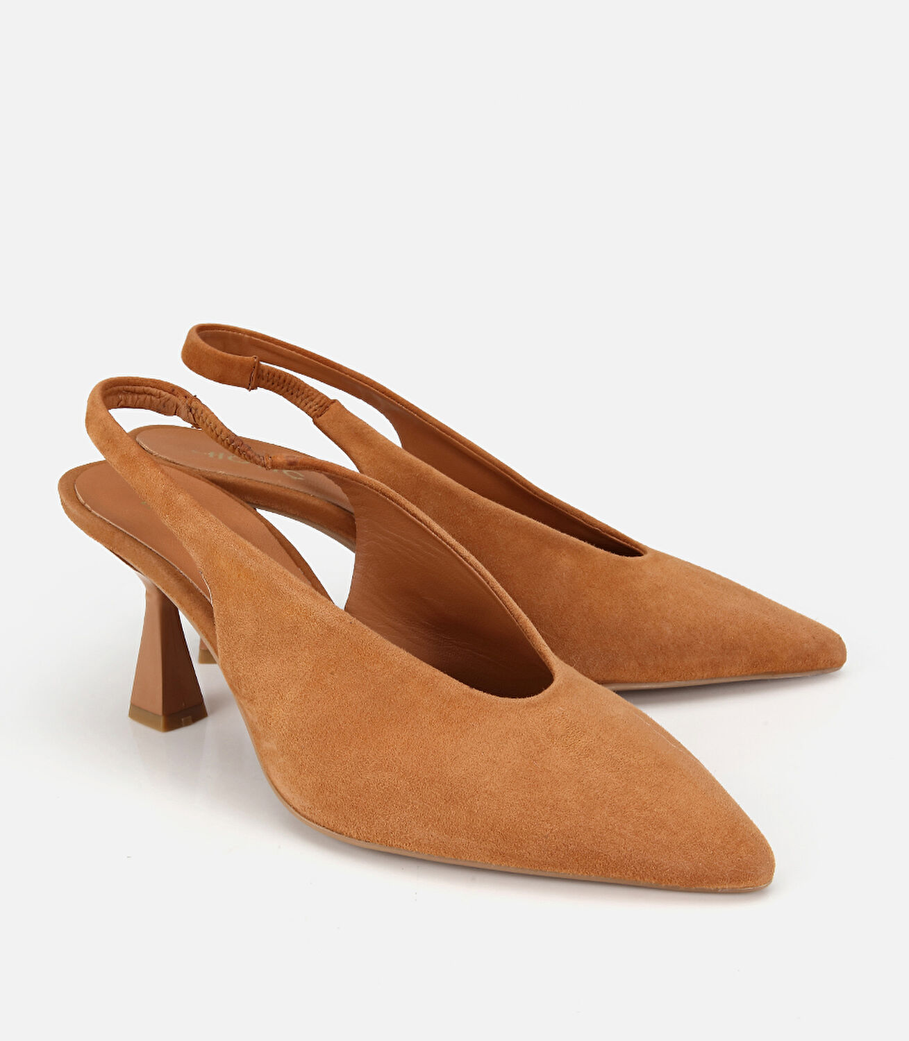 Kadın Süet Deri Taba Yumuşak Dokulu Kısa Topuklu Stiletto