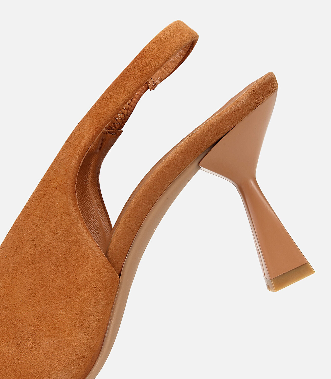 Kadın Süet Deri Taba Yumuşak Dokulu Kısa Topuklu Stiletto