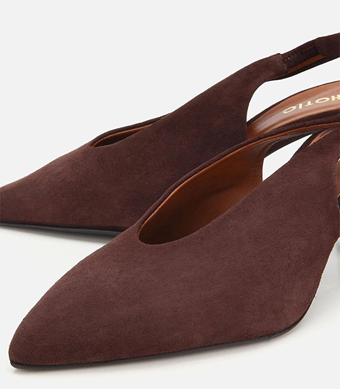 Kadın Süet Deri Kahverengi Yumuşak Dokulu Kısa Topuklu Stiletto