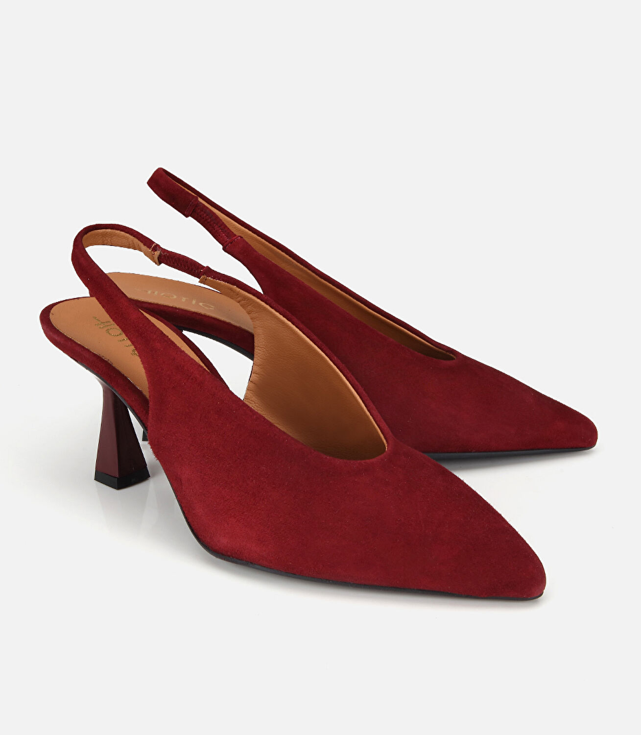 Kadın Süet Deri Bordo Yumuşak Dokulu Kısa Topuklu Stiletto