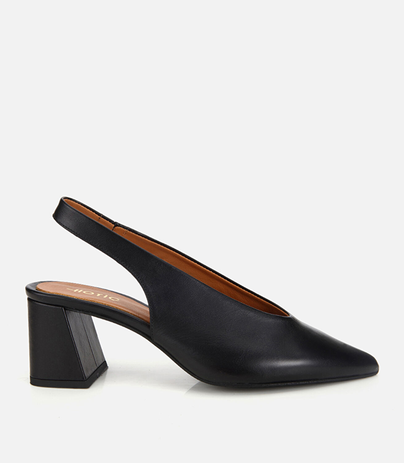 Kadın Deri Siyah Arkası Açık Kalın Topuklu Ayakkabı