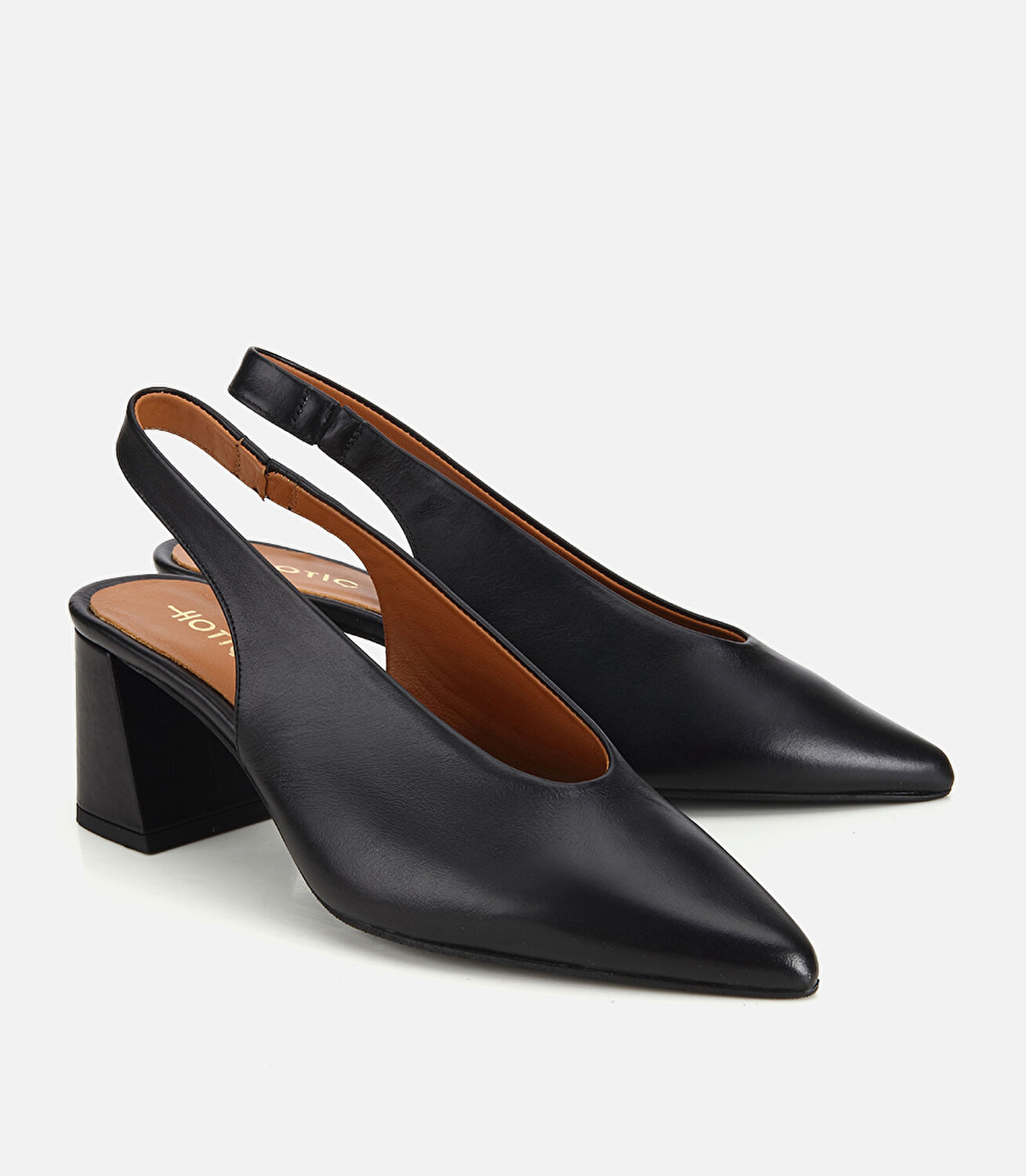 Kadın Deri Siyah Arkası Açık Kalın Topuklu Ayakkabı