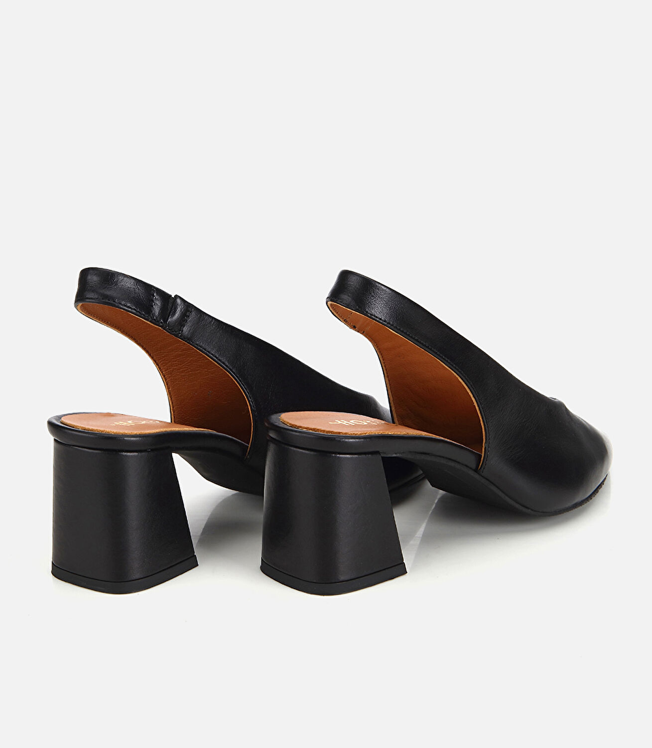 Kadın Deri Siyah Arkası Açık Kalın Topuklu Ayakkabı