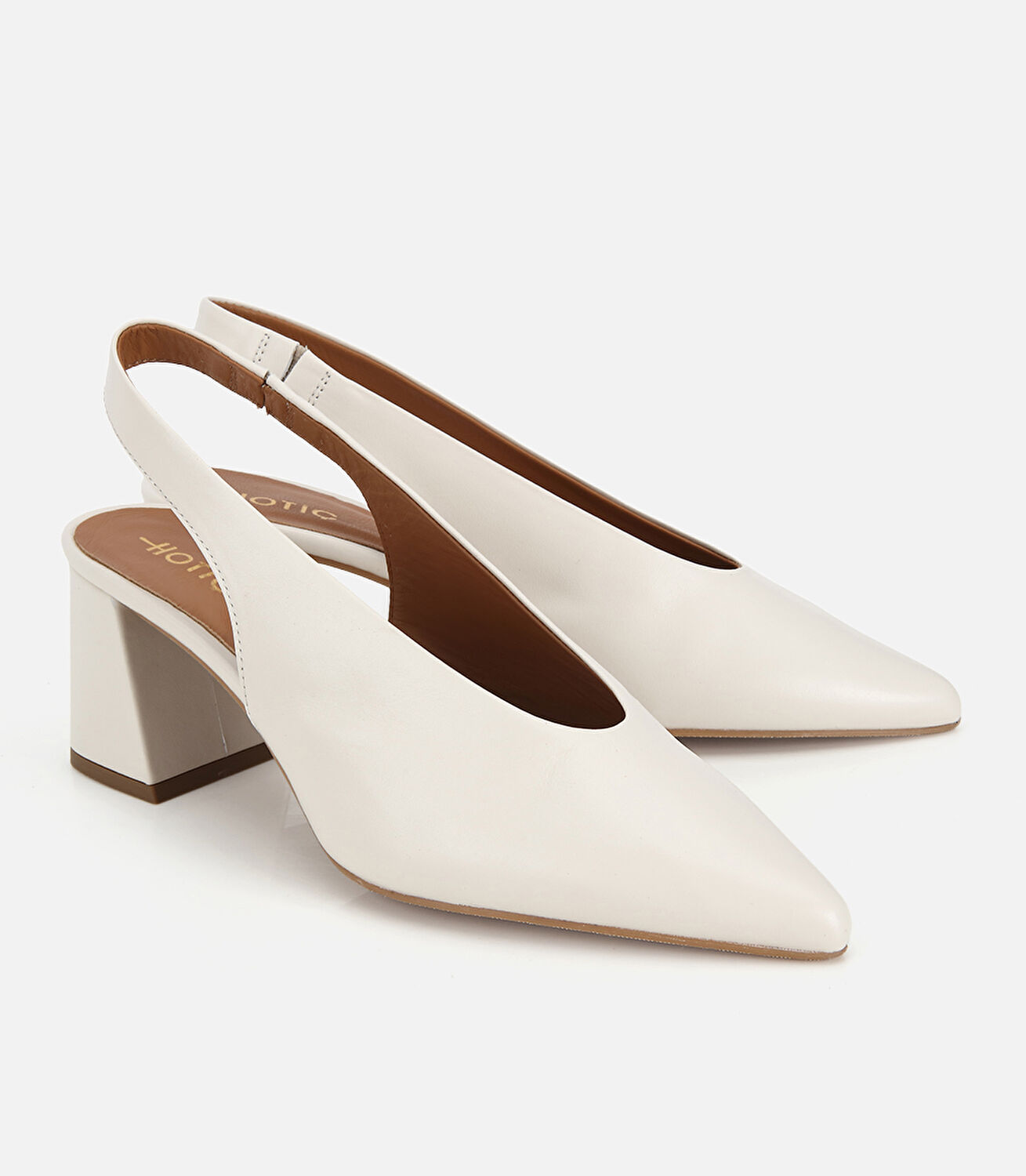 Kadın Deri Beyaz Arkası Açık Kalın Topuklu Ayakkabı