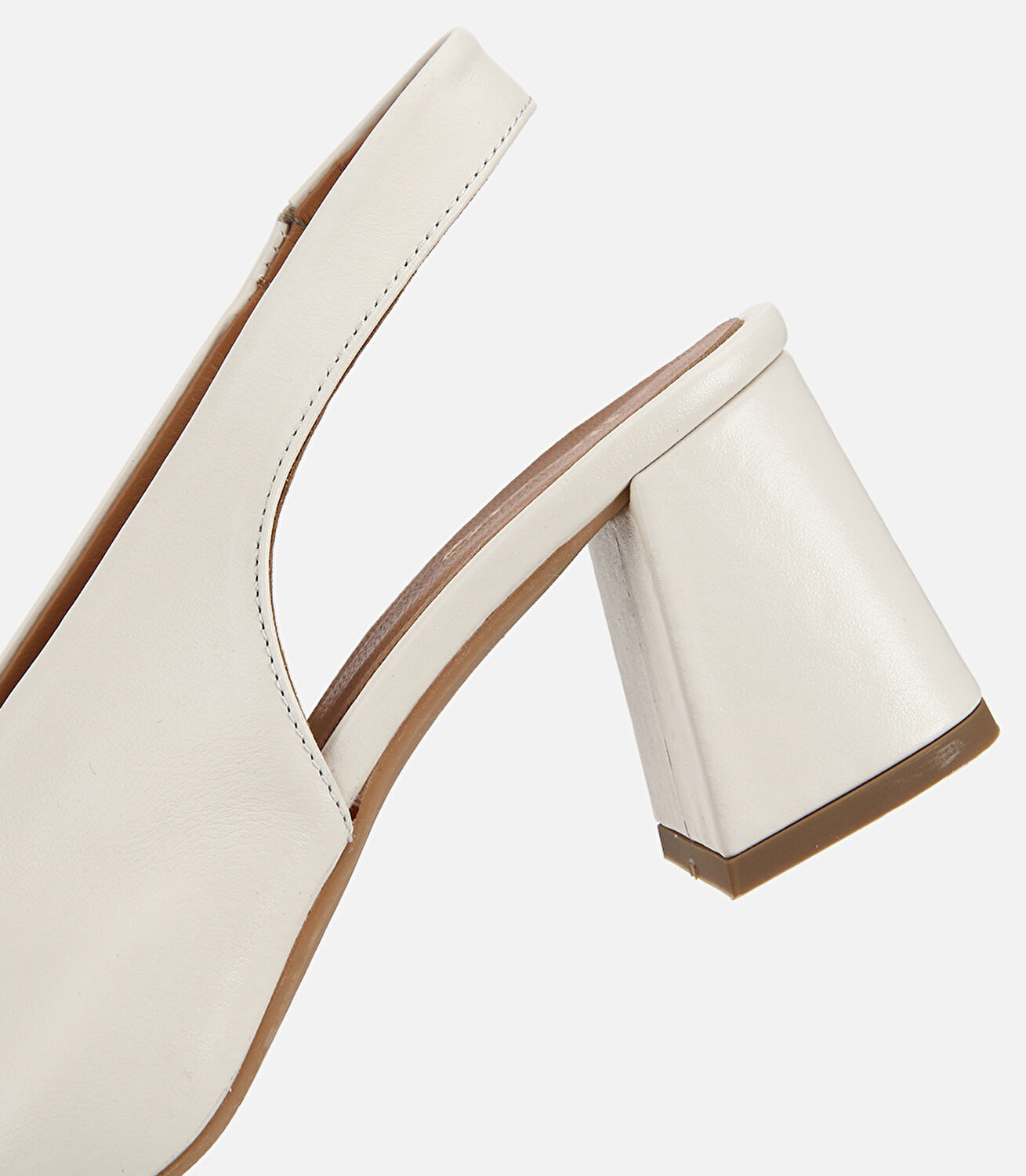 Kadın Deri Beyaz Arkası Açık Kalın Topuklu Ayakkabı