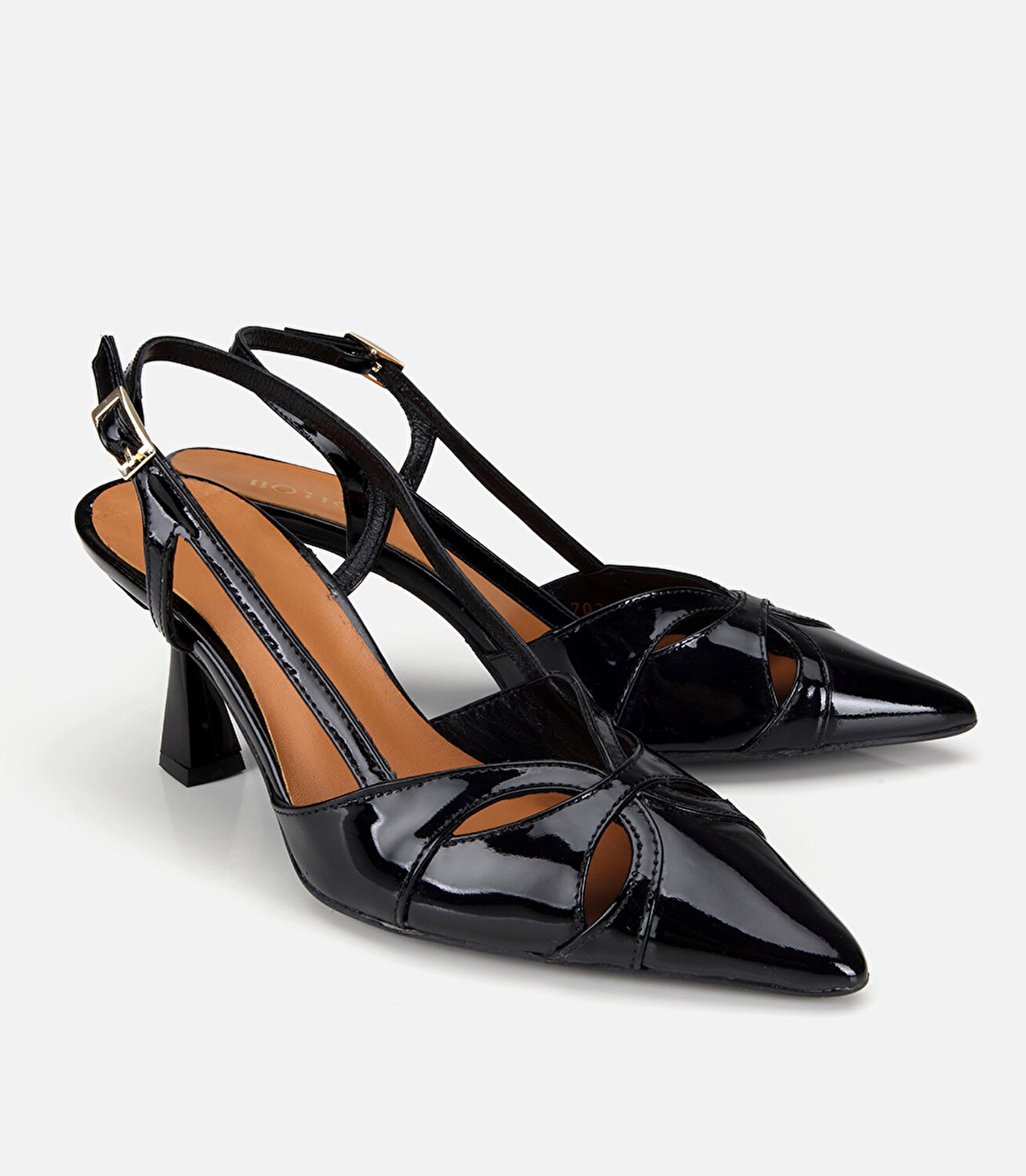 Kadın Rugan Deri Siyah Arkası Açık Kısa Topuklu Stiletto