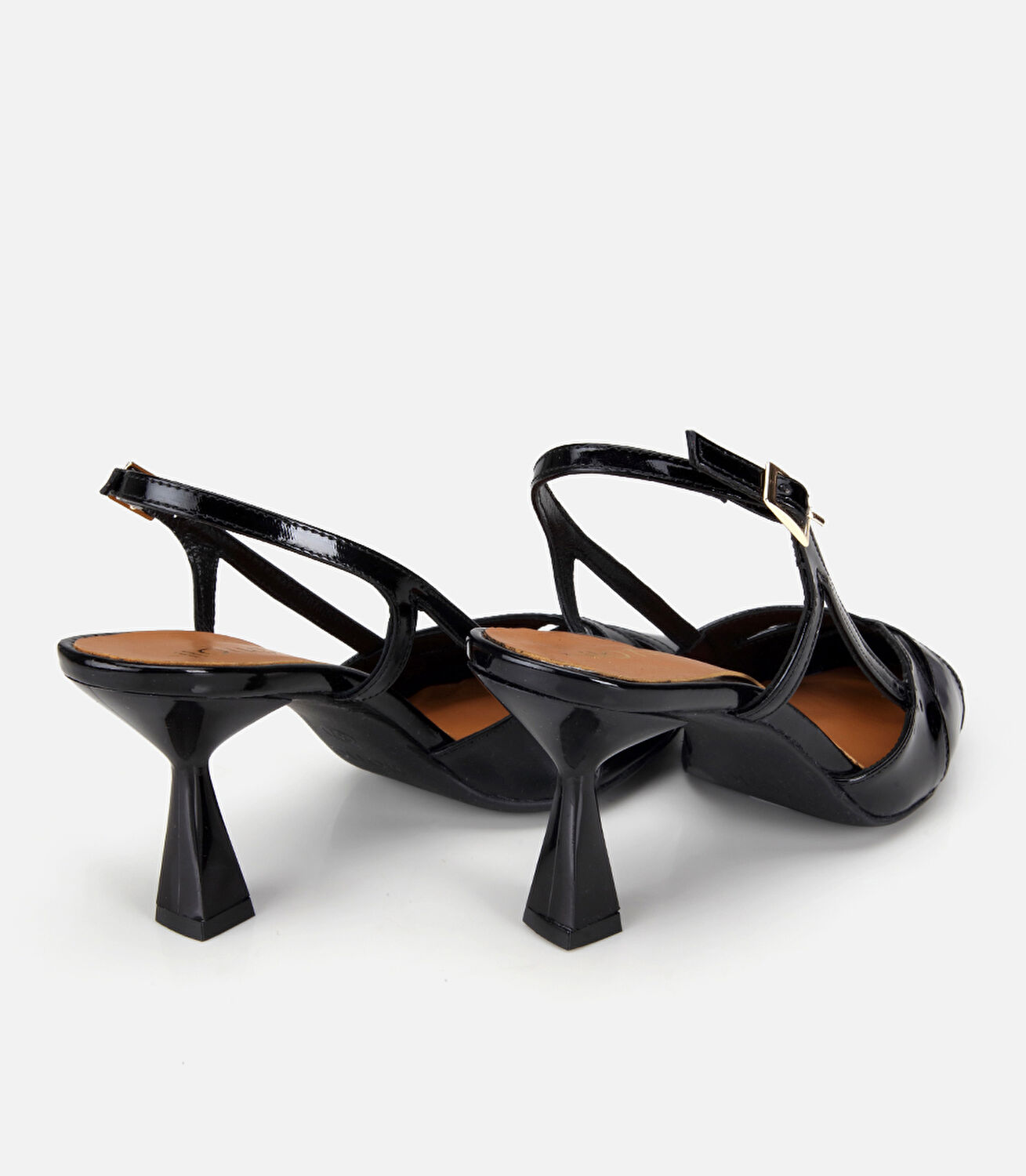 Kadın Rugan Deri Siyah Arkası Açık Kısa Topuklu Stiletto