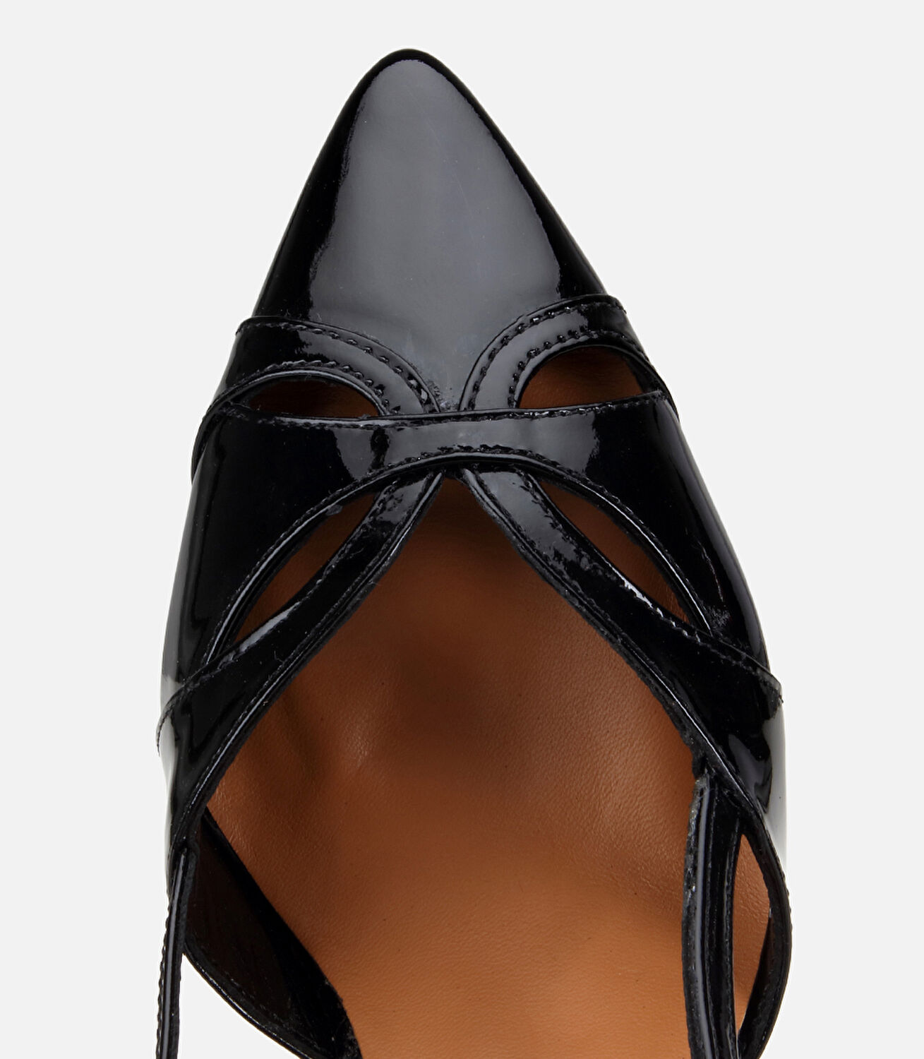 Kadın Rugan Deri Siyah Arkası Açık Kısa Topuklu Stiletto