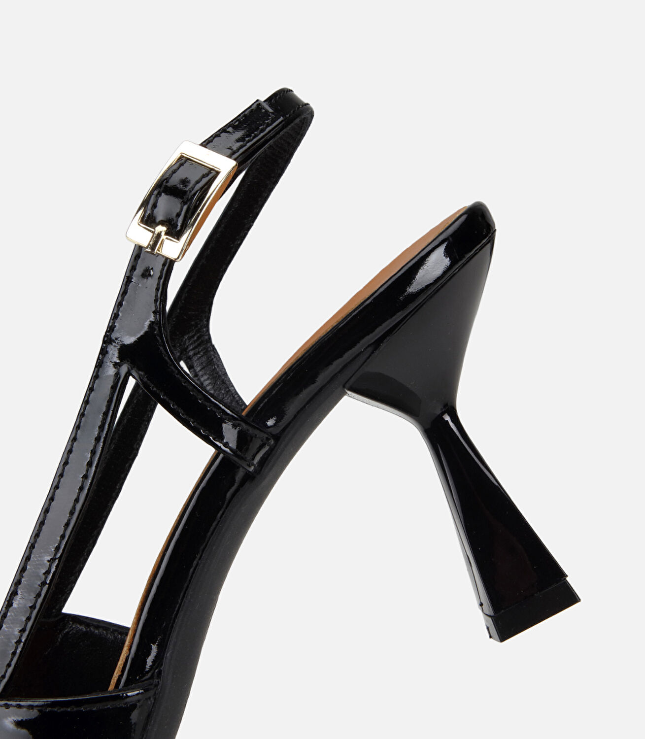 Kadın Rugan Deri Siyah Arkası Açık Kısa Topuklu Stiletto