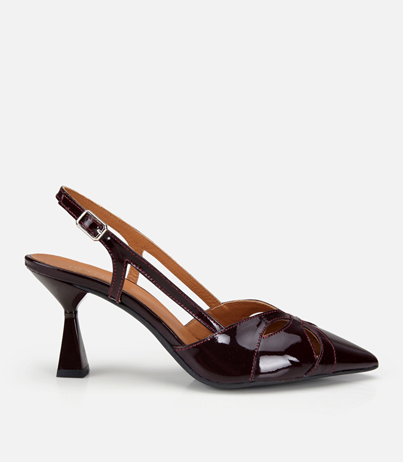 Kadın Rugan Deri Bordo Arkası Açık Kısa Topuklu Stiletto