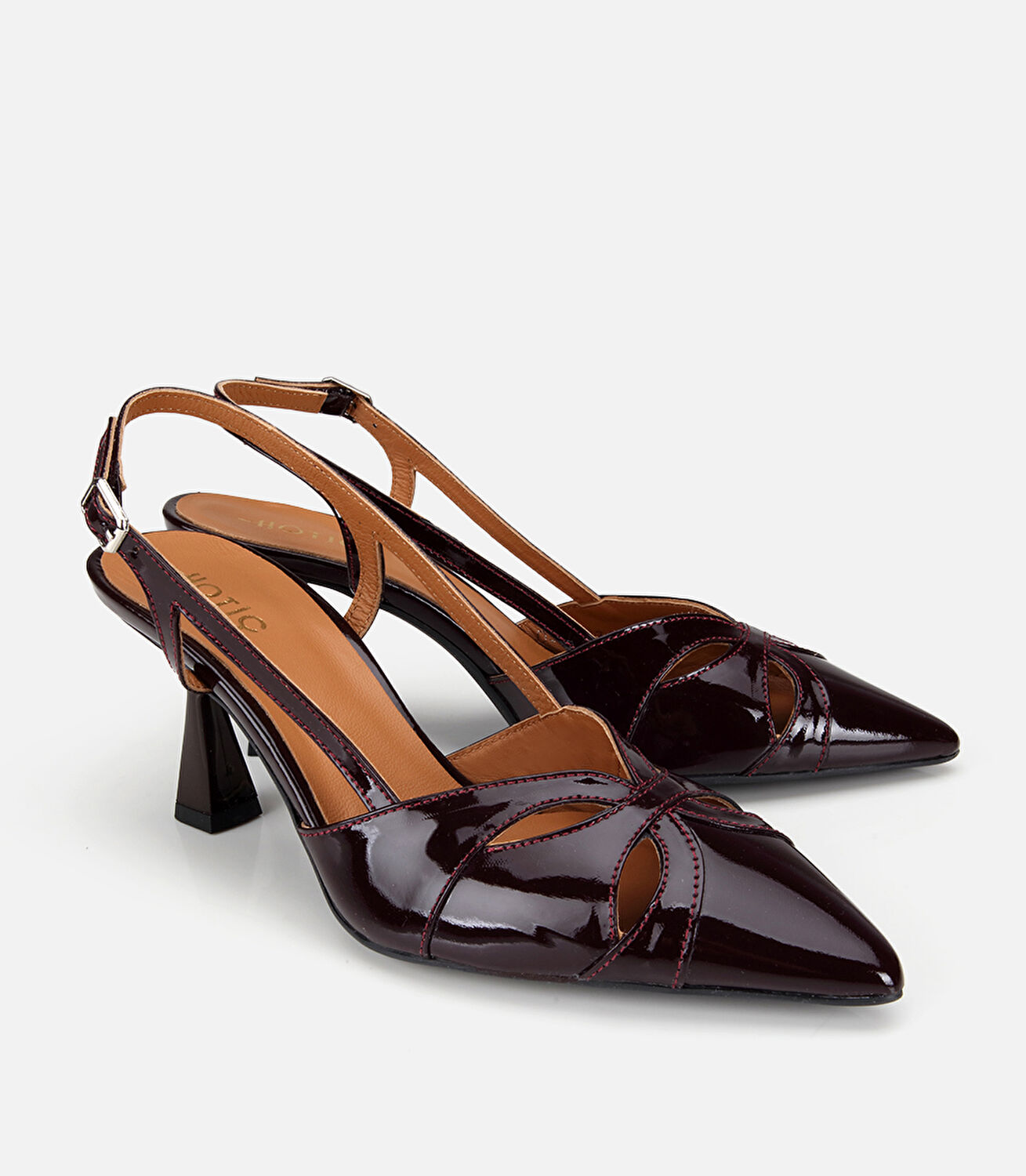 Kadın Rugan Deri Bordo Arkası Açık Kısa Topuklu Stiletto