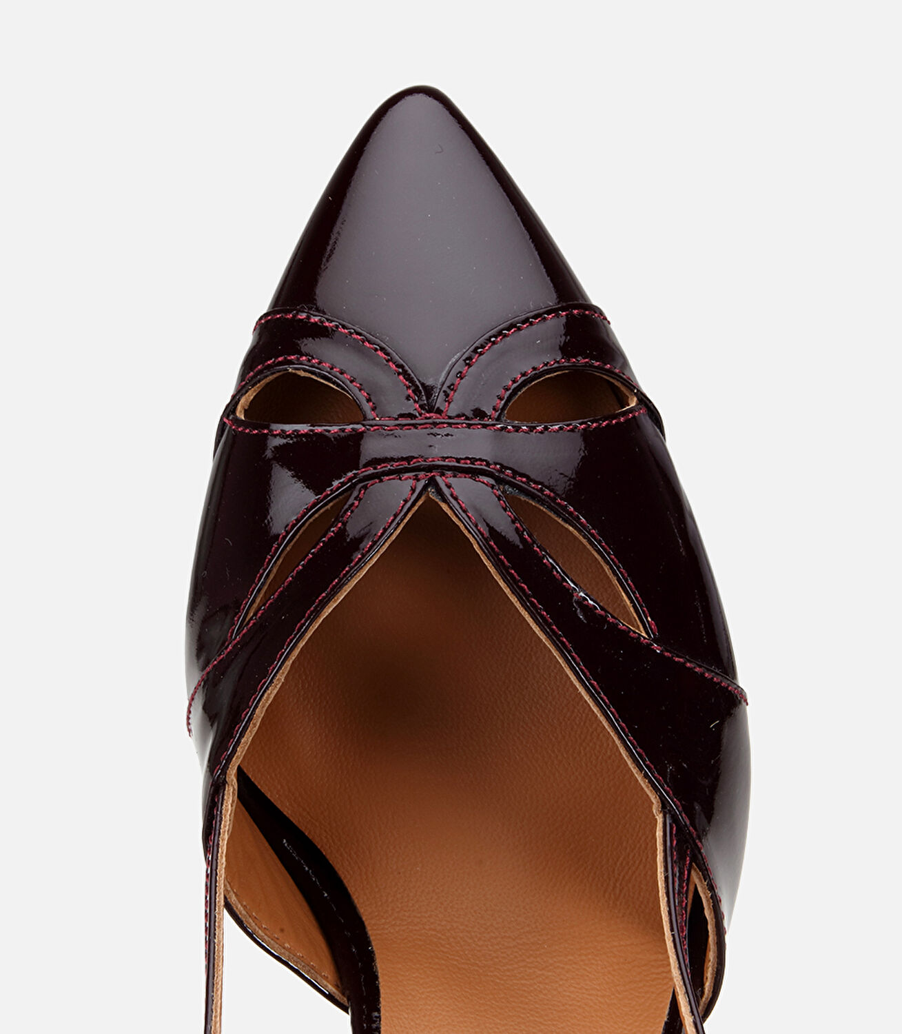 Kadın Rugan Deri Bordo Arkası Açık Kısa Topuklu Stiletto