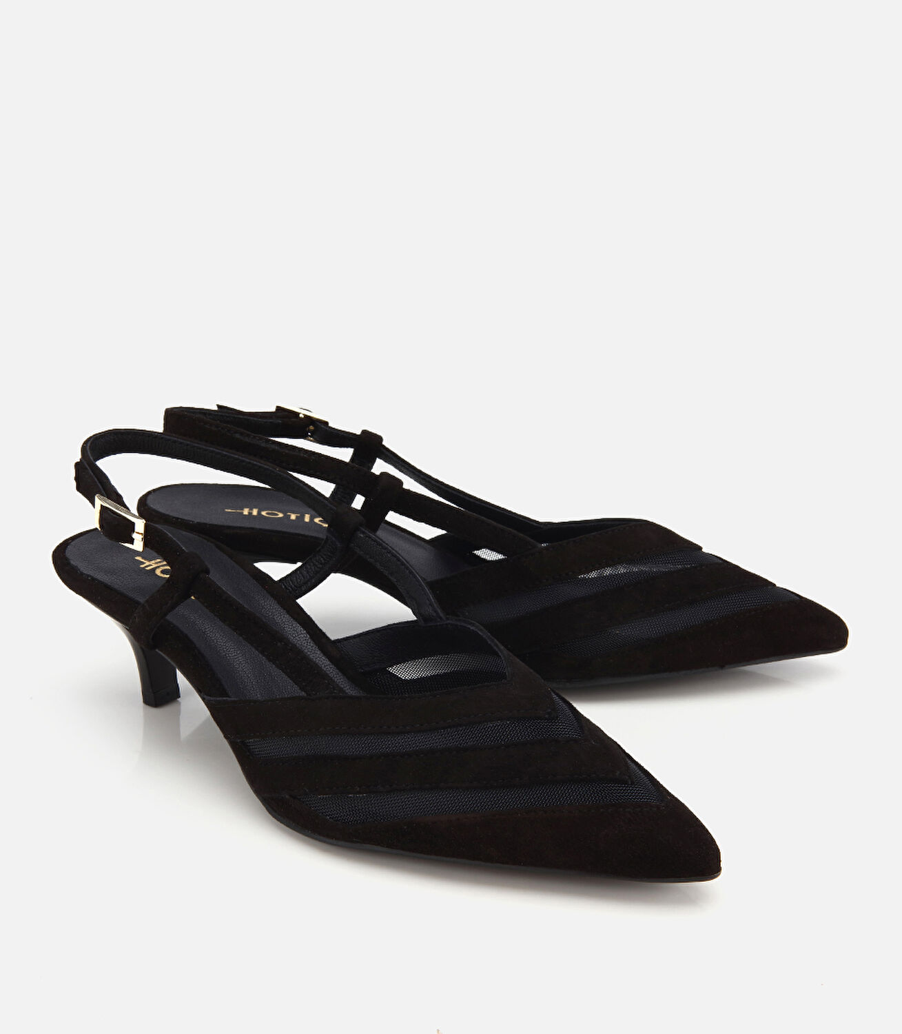 Kadın Süet Deri Siyah Arkası Açık Mini Topuklu Stiletto