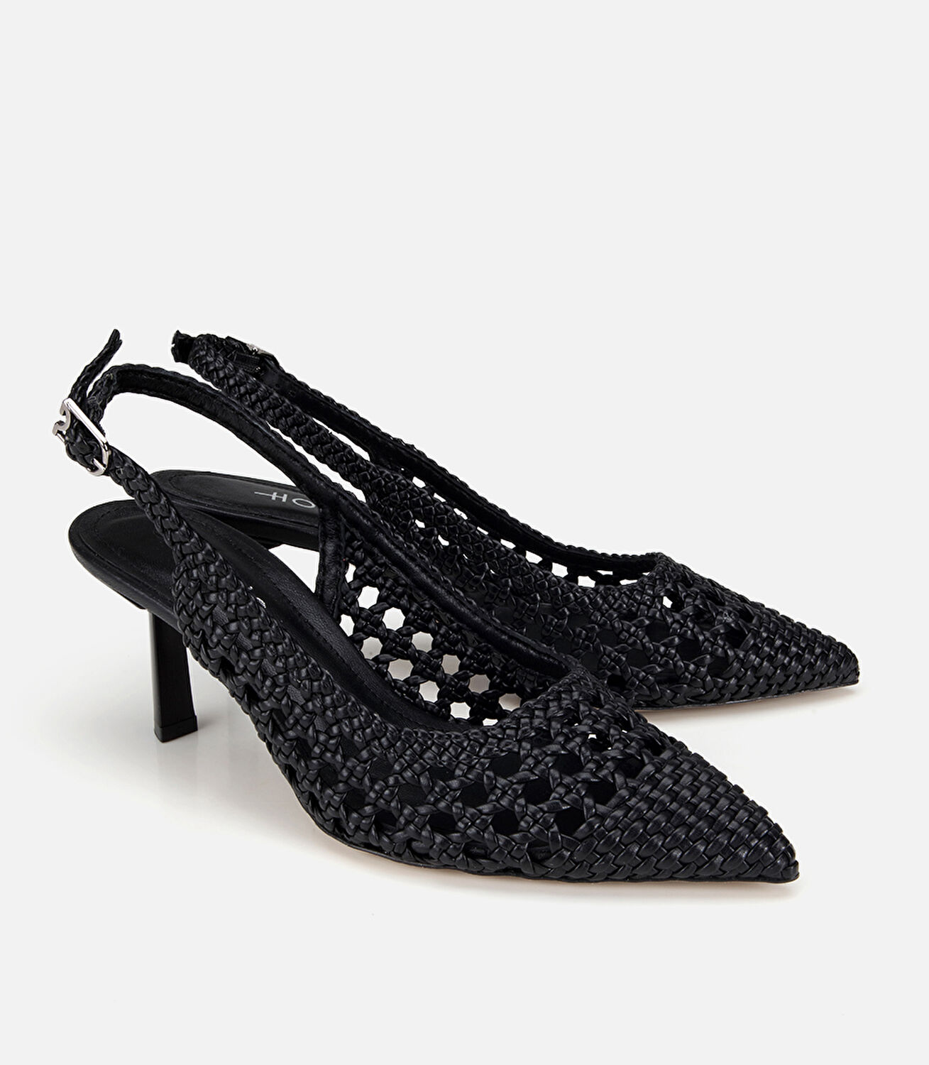 Kadın Siyah Örgü Detaylı Arkası Açık Kısa Topuklu Stiletto