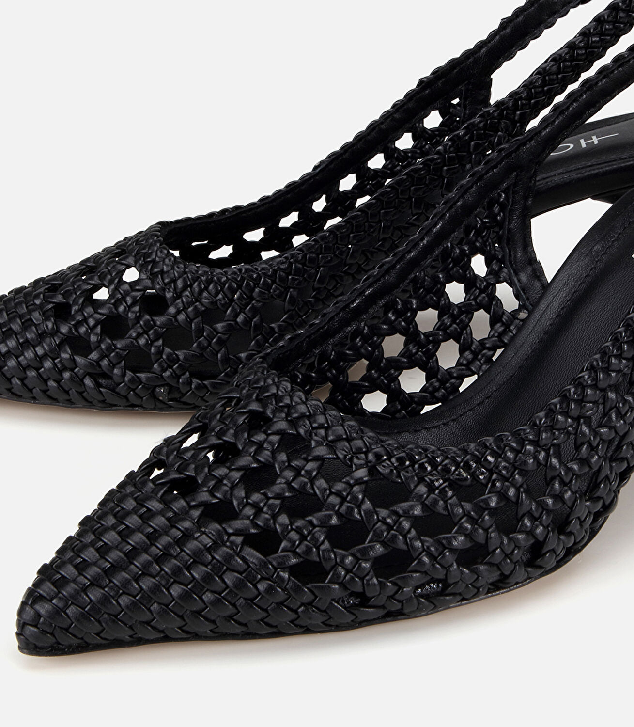 Kadın Siyah Örgü Detaylı Arkası Açık Kısa Topuklu Stiletto