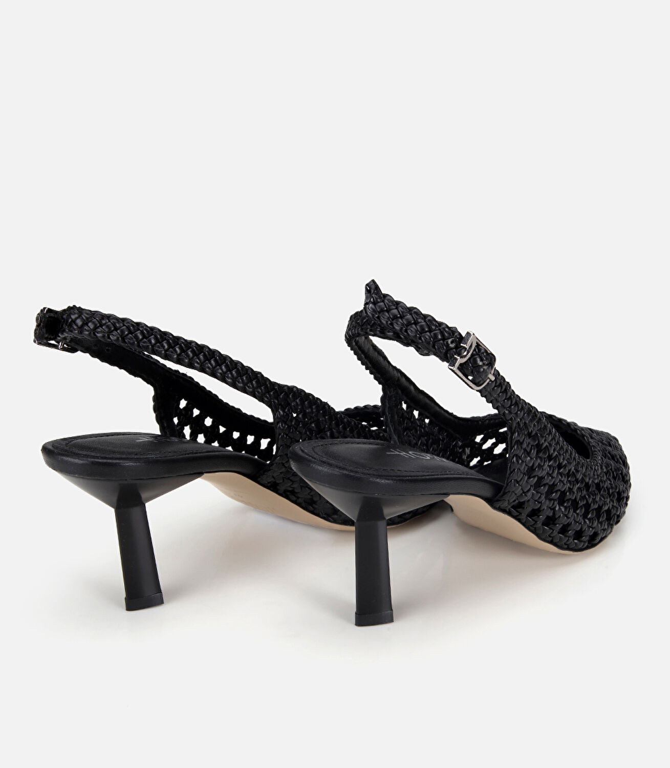 Kadın Siyah Örgü Detaylı Arkası Açık Kısa Topuklu Stiletto