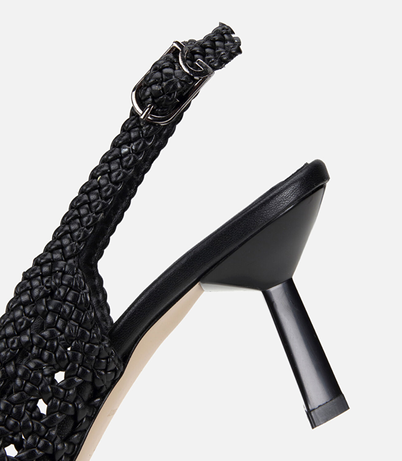 Kadın Siyah Örgü Detaylı Arkası Açık Kısa Topuklu Stiletto
