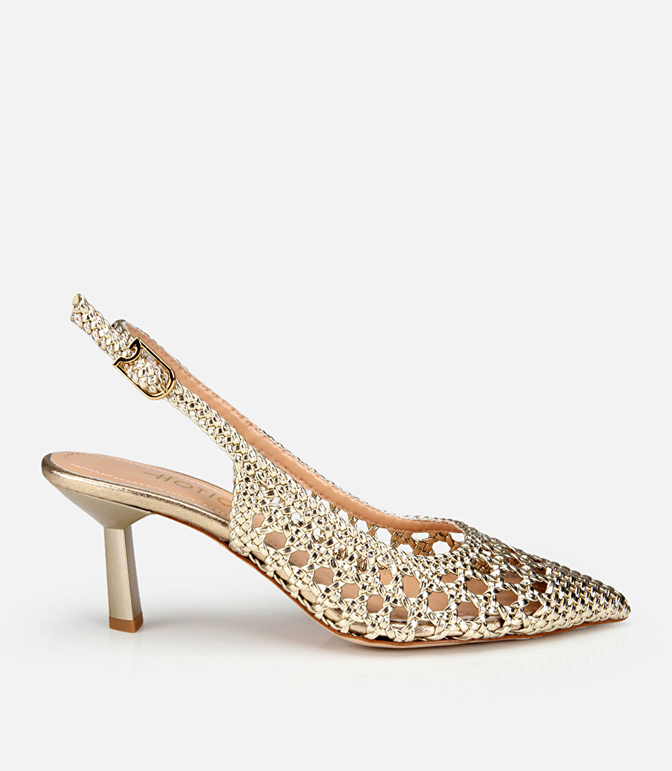 Kadın Gold Örgü Detaylı Arkası Açık Kısa Topuklu Stiletto