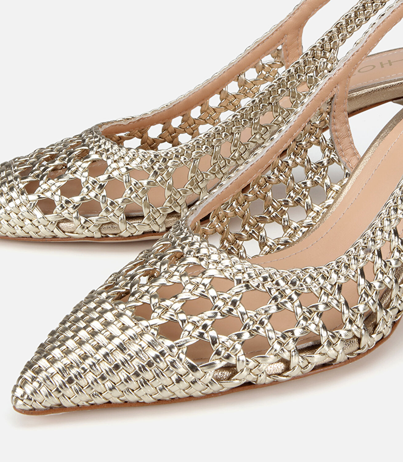 Kadın Gold Örgü Detaylı Arkası Açık Kısa Topuklu Stiletto