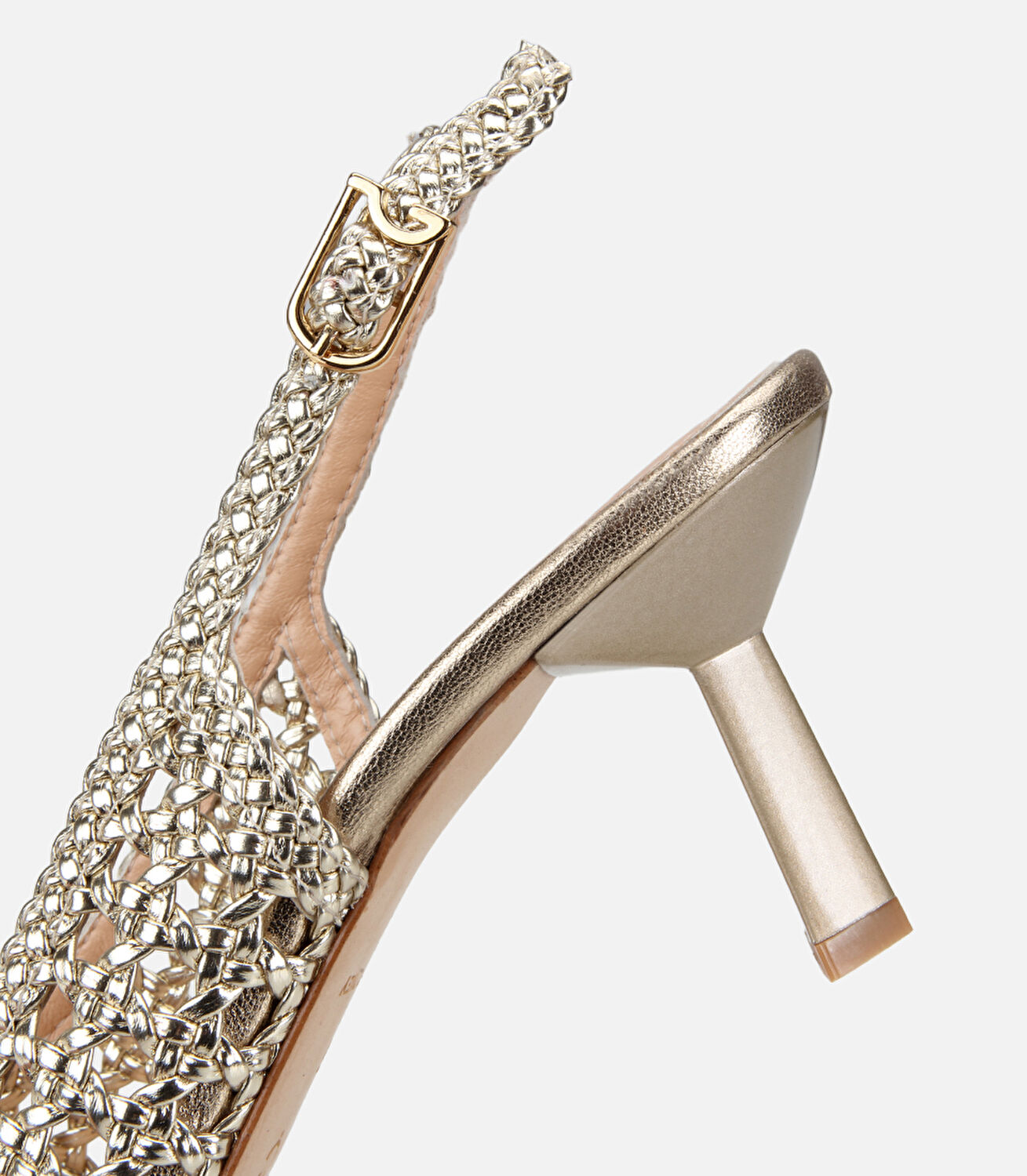 Kadın Gold Örgü Detaylı Arkası Açık Kısa Topuklu Stiletto