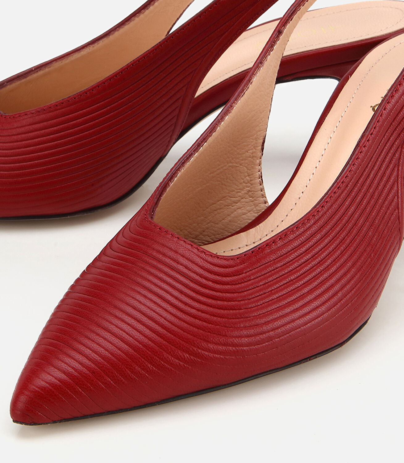 Kadın Deri Kırmızı Dokulu Yumuşak Arkası Açık Kısa Topuklu Stiletto