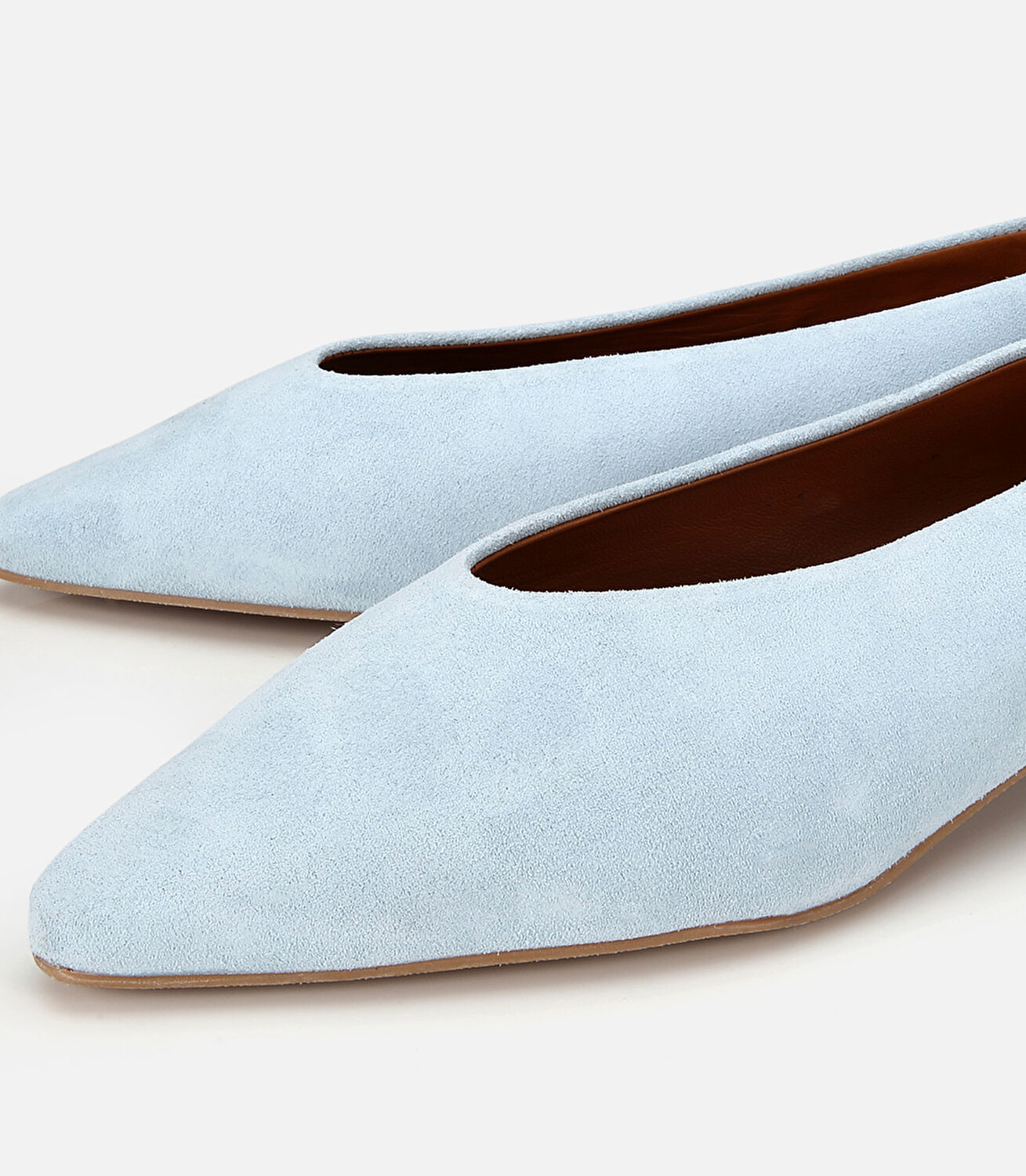 Kadın Süet Deri Mavi Sivri Burunlu Babet