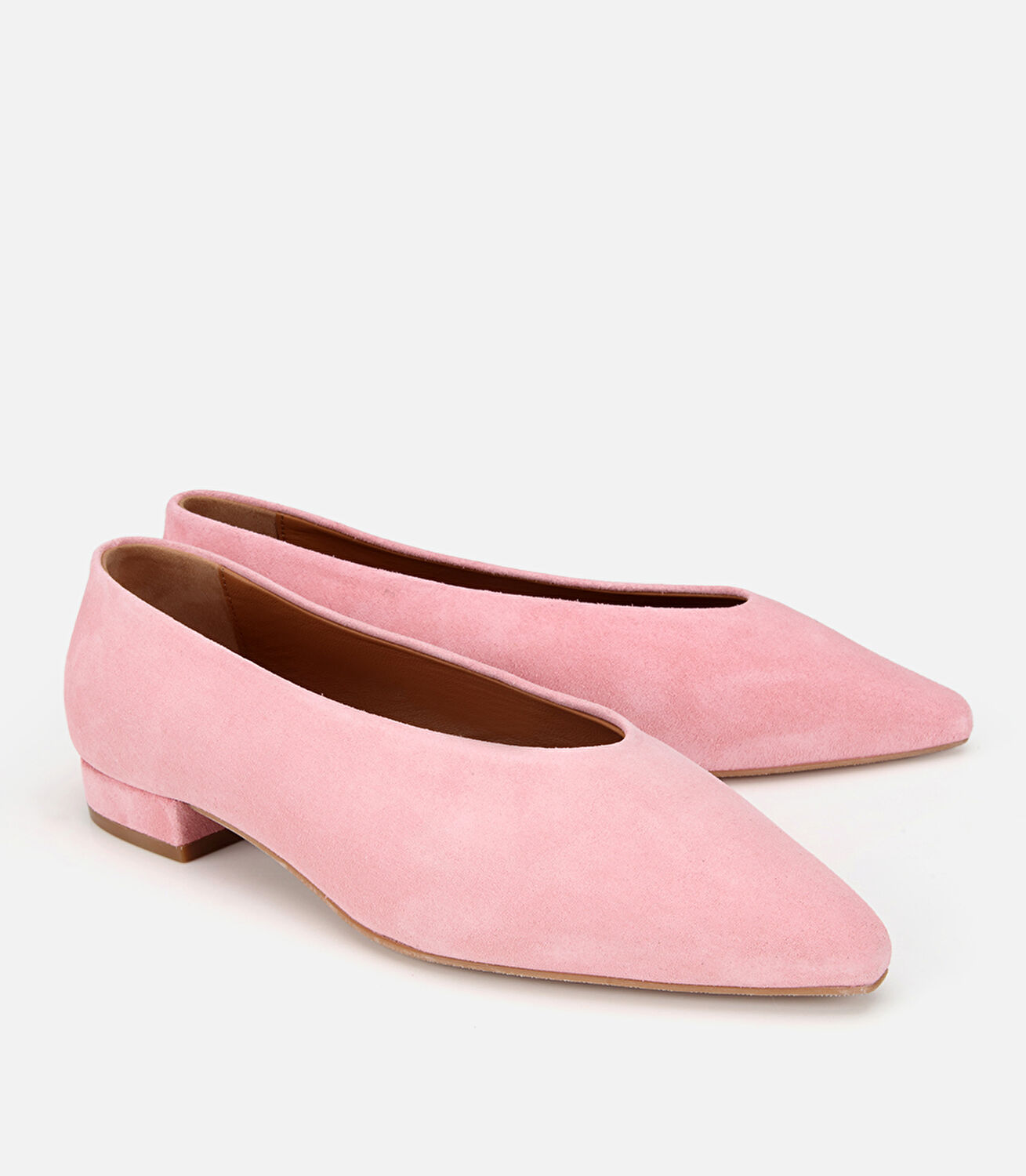 Kadın Süet Deri Pembe Sivri Burunlu Babet