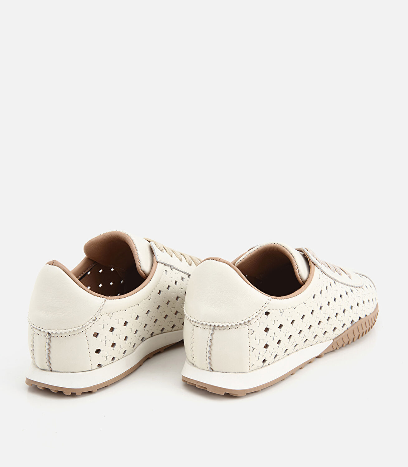 Kadın Deri Ekru Delikli Comfort Spor Ayakkabı