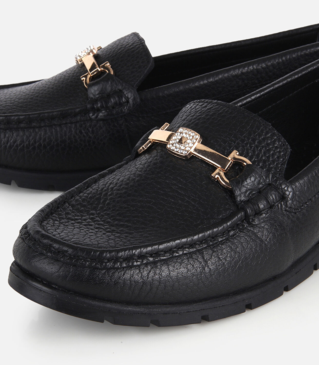 Kadın Deri Siyah Gold Toka Detaylı Comfort Günlük Loafer