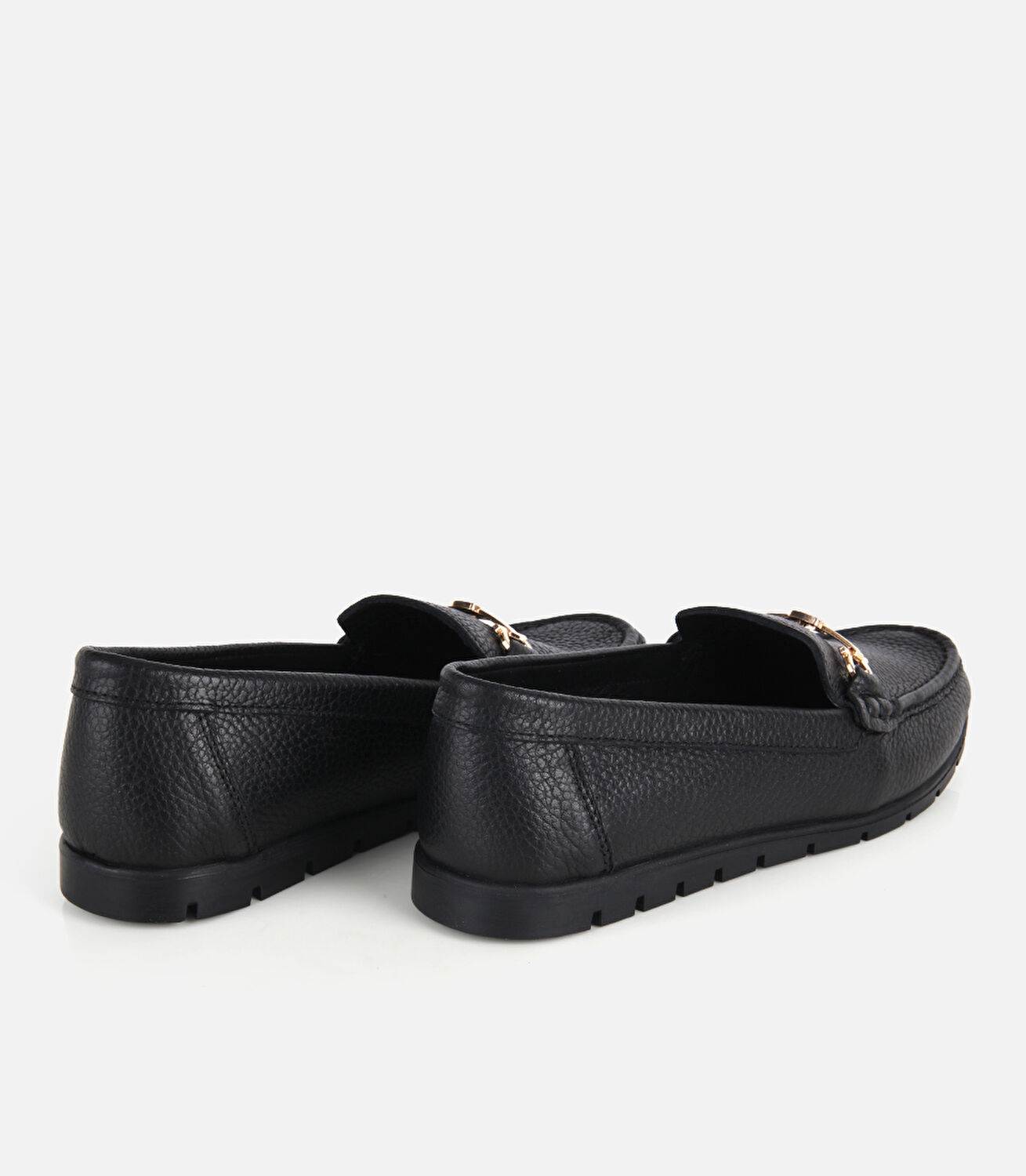 Kadın Deri Siyah Gold Toka Detaylı Comfort Günlük Loafer