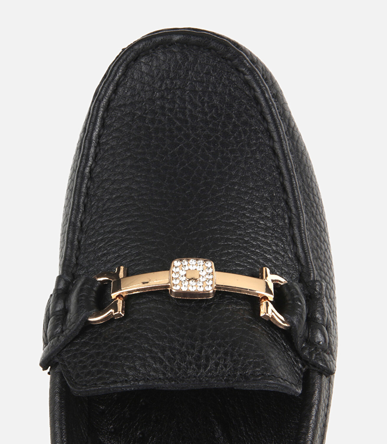Kadın Deri Siyah Gold Toka Detaylı Comfort Günlük Loafer