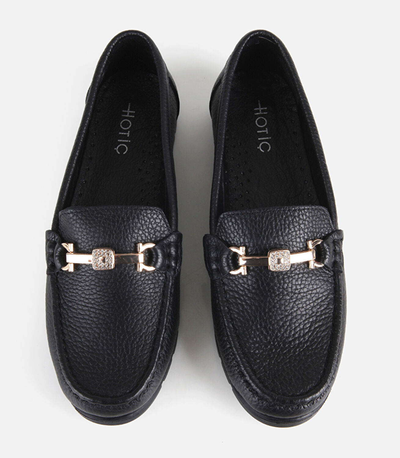 Kadın Deri Siyah Gold Toka Detaylı Comfort Günlük Loafer